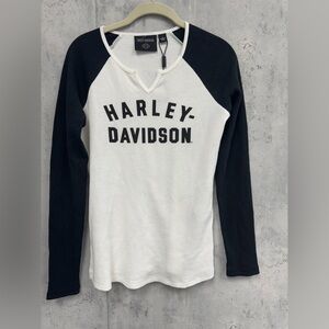 Harley-Davidson Women’s Black and White raglan waffle knit